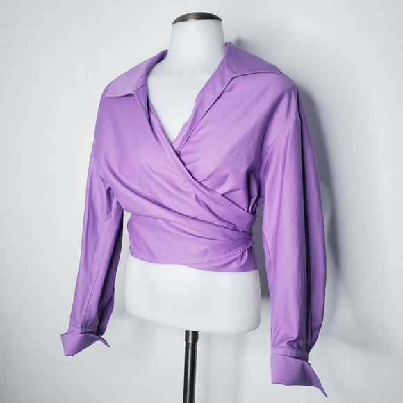 VINCE. | Purple Tie Back Long Sleeve Collared Shirt - Picture 5 of 12